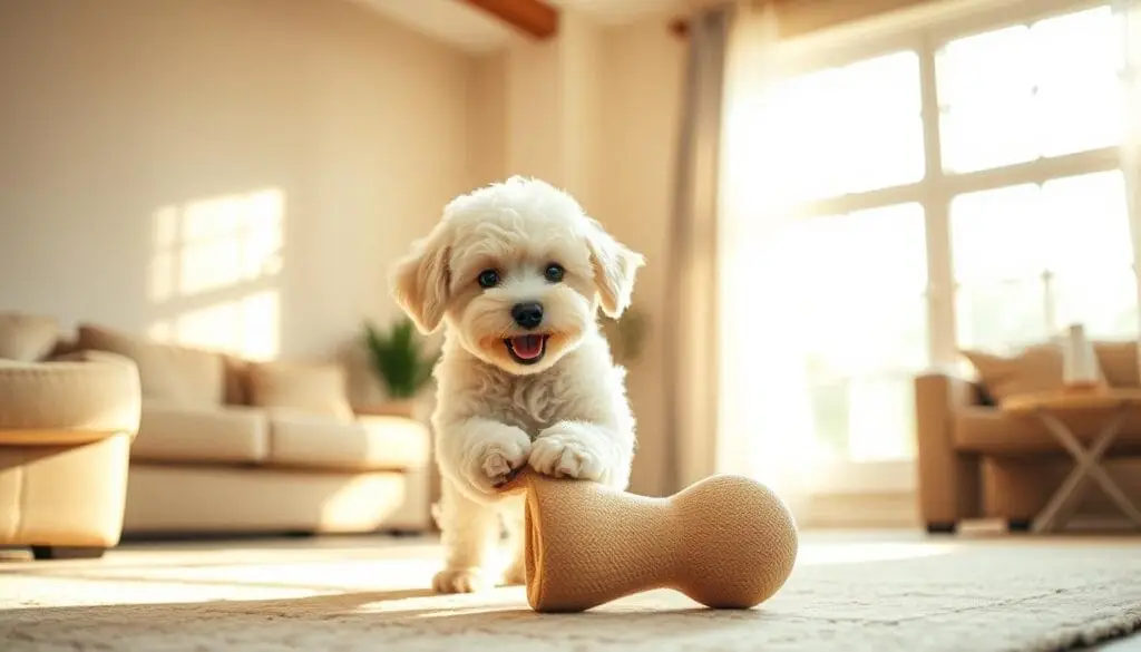dog playing with anxiety toy